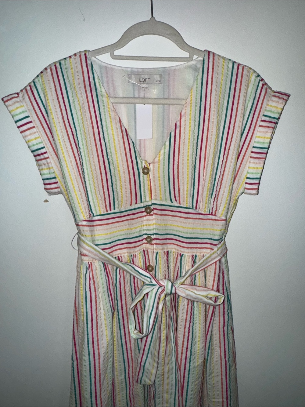 LOFT Multicolor Striped Button-Front Dress with Tie - Picture 2 of 8